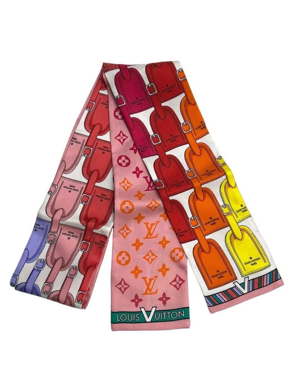 Louis Vuitton Scarf Bandeau My LV Tag Pink White Multi Ribbon Silk